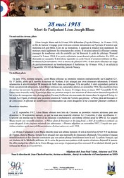 LU.  Chronique aérospatiale : "28 Mai 1918, Mort de l'Adjudant Léon Joseph Blanc " - CESA